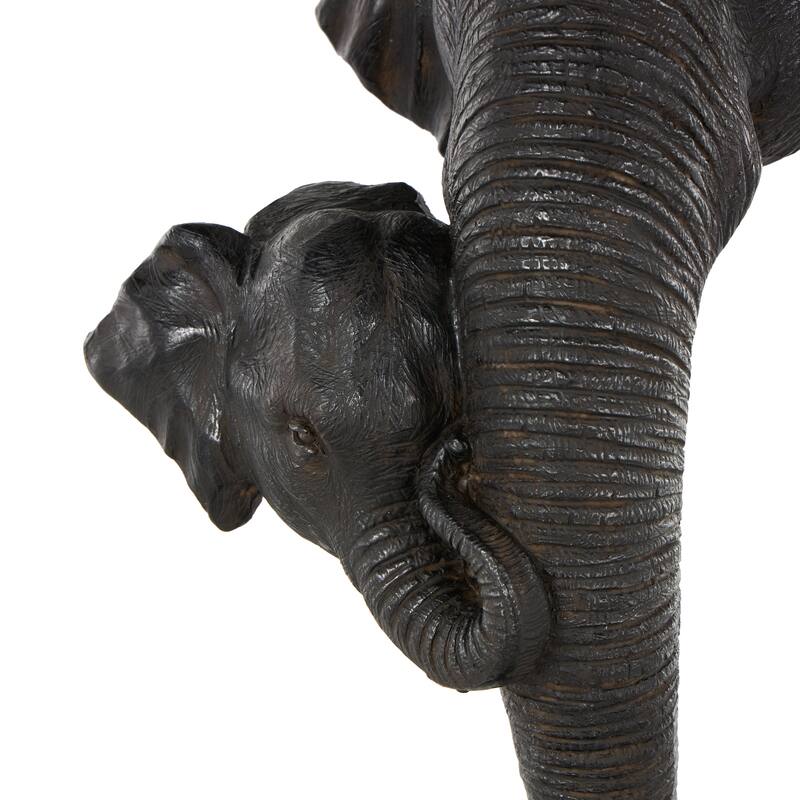 Black Polystone Mom and Baby Elephant Decorative Sculpture