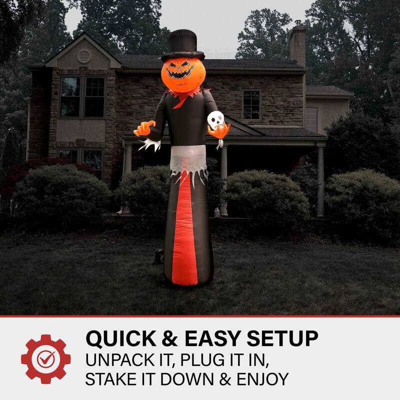 Haunted Hill Farm 12-Ft. Tall Pre-lit Inflatable Jack-O-Lantern Man with Top Hat and Skull