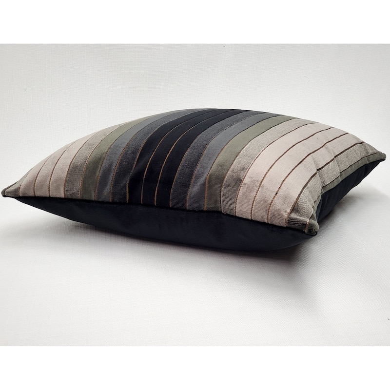 Carbon Stripes Textured Velvet Throw Pillow