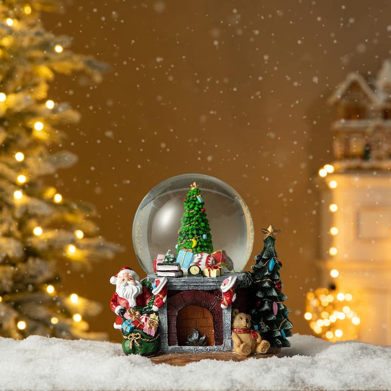 Glitzhome 7.75"H Resin Lighted Musical Christmas Tree Swirling Snow Waterglobe