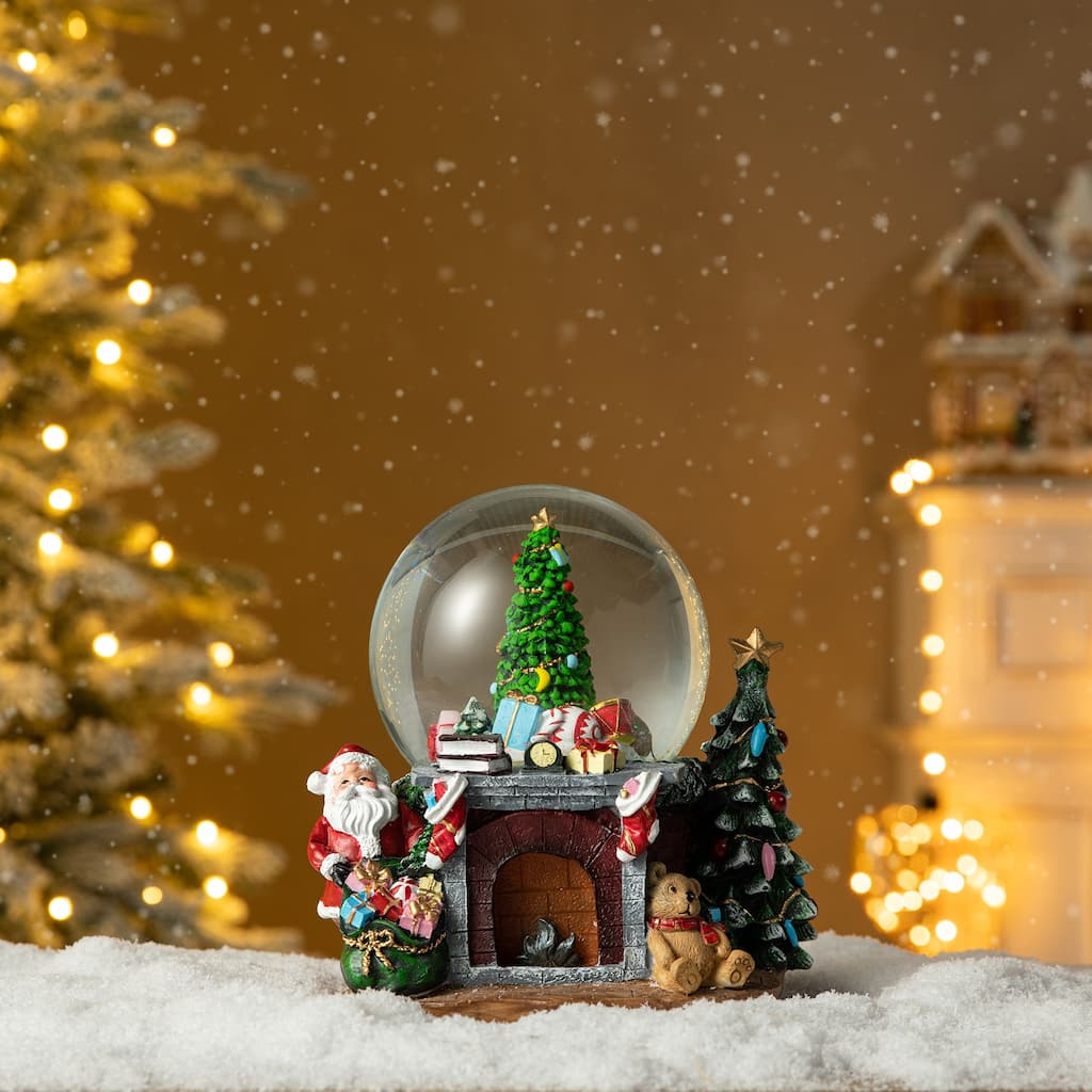Glitzhome 7.75"H Resin Lighted Musical Christmas Tree Swirling Snow Waterglobe