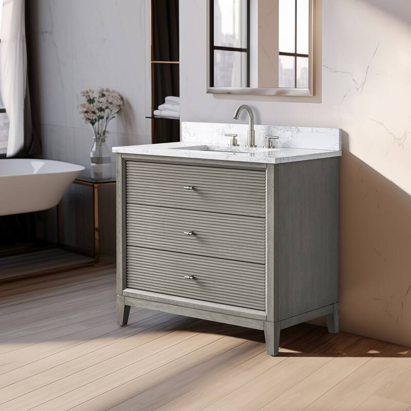 Vanity Art 36" Freestanding Bathroom Vanity with Engineered Marble Top and Sink