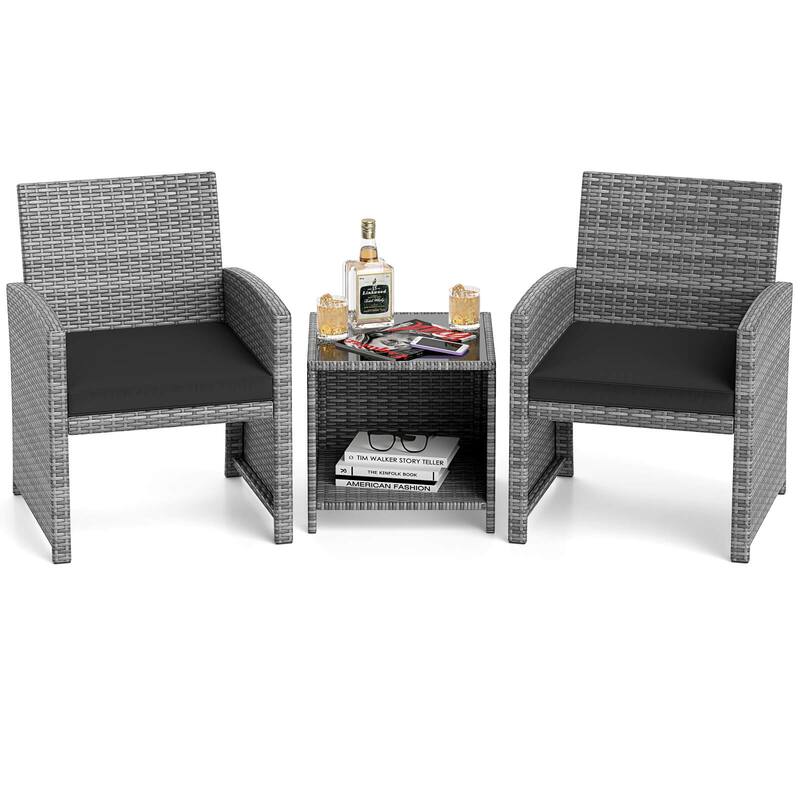 Costway 3 PCS Patio Furniture Set with Tempered Glass Coffee Table & - See Details