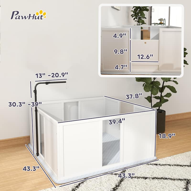 PawHut Whelping Box for Dogs, Newborn Puppy Supplies with Retractable Light Stand, Waterproof Pee Pad, 39" x 38"