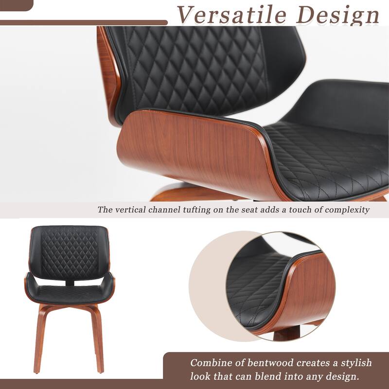 Mid Century Modern Dining Chairs Set of 2, Kitchen Swivel Dining Chairs w/ Curved Back, Faux Leather Reception Room Chairs