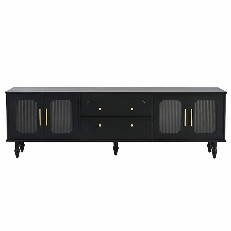 Retro TV Stand with Fluted Glass Doors for TVs Up to 78''