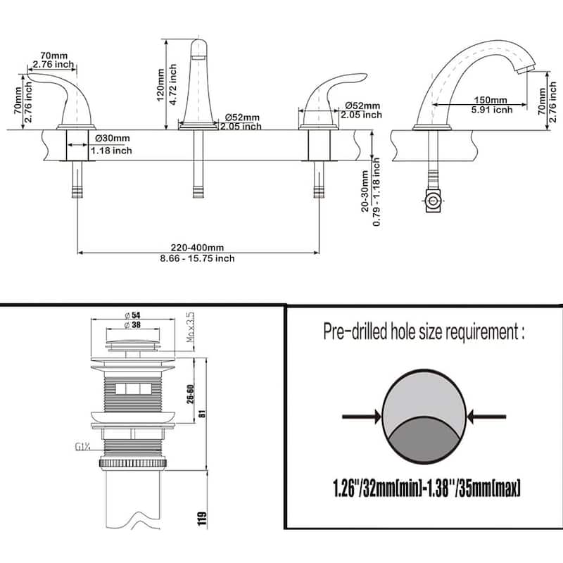 Widespread Bathroom Sink Faucet 8 Inch 3 Pieces 2 Handles HighArc with