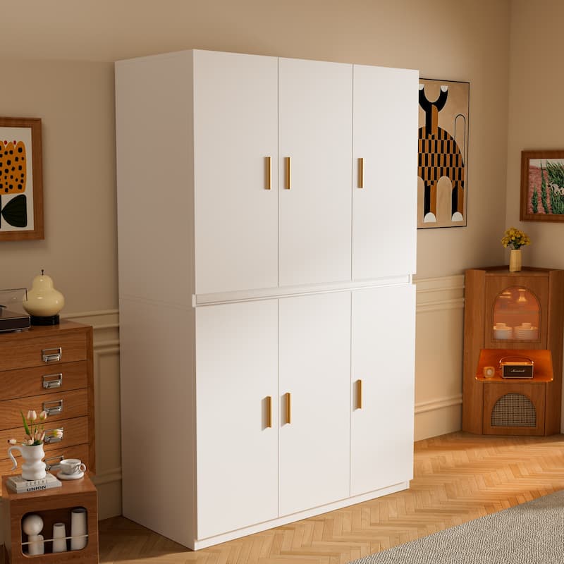 Meyreso White Minimalist Modular Wardrobe Closet with Drawers, Convertible Stacking Armoire - N/A