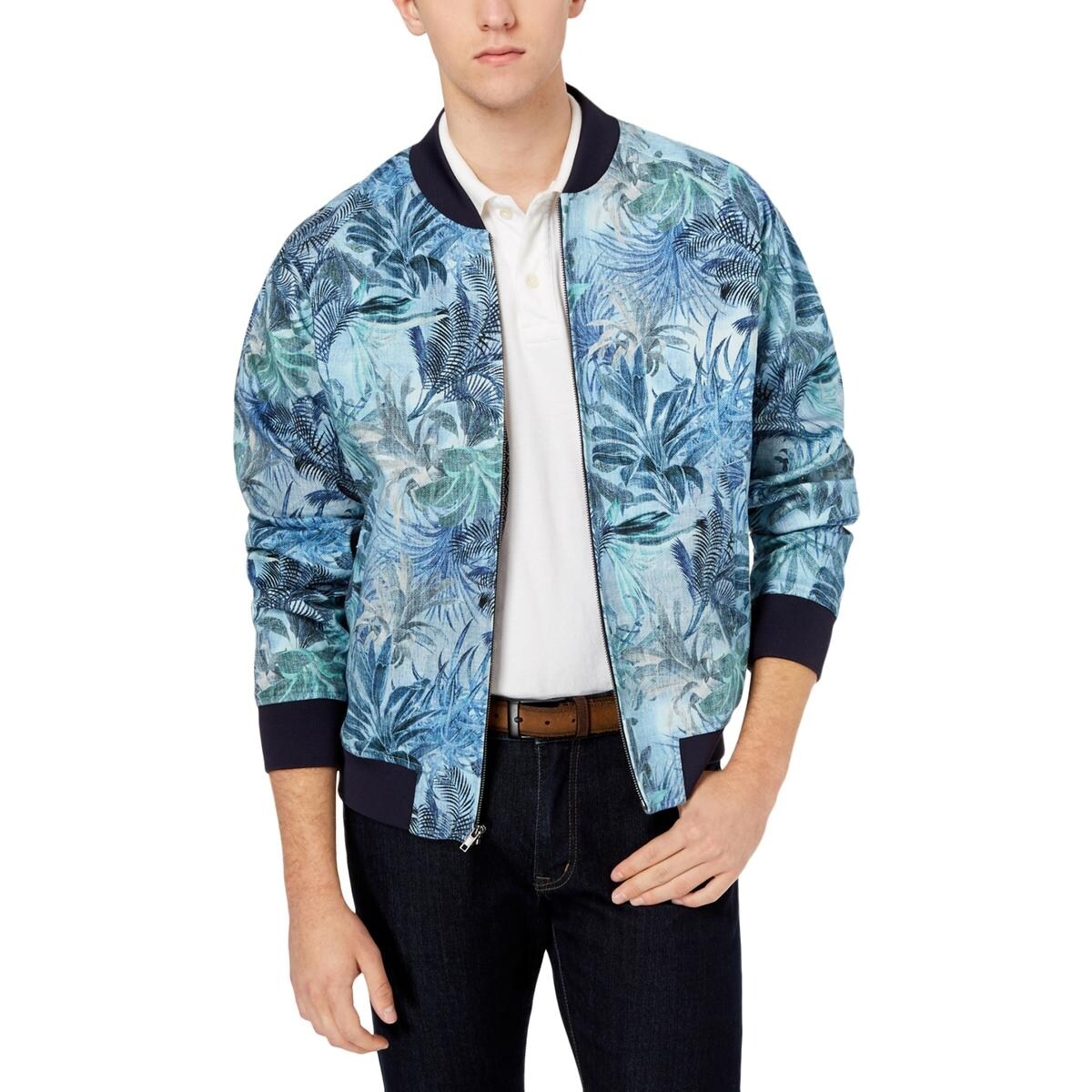 Shop Tallia Mens Aqua Bomber Jacket Lightweight Casual L