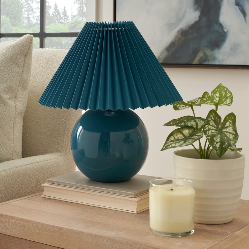 Nourison 13" Round Ceramic Table Lamp with Pleated Shade