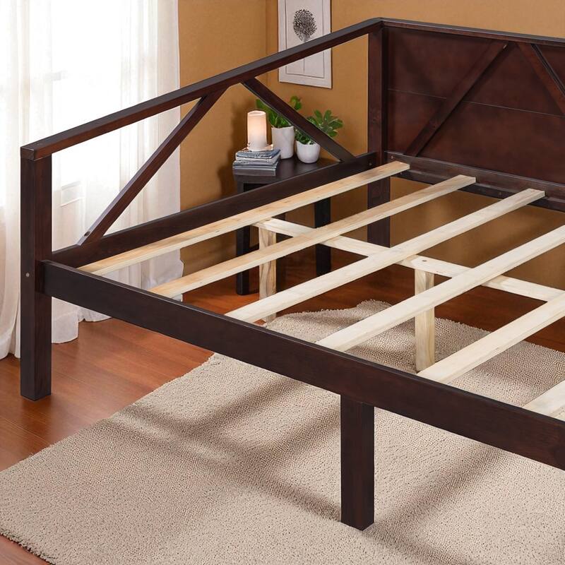 Twin/Full Size Wood Daybed Frame with Storage Space, Modern Sofa Bed with Backrest, No Box Spring Required