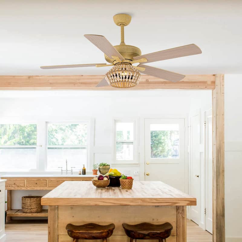 52-inch Farmhouse 5-Blades Beaded Reversible Ceiling Fan with Remote and Light Kit