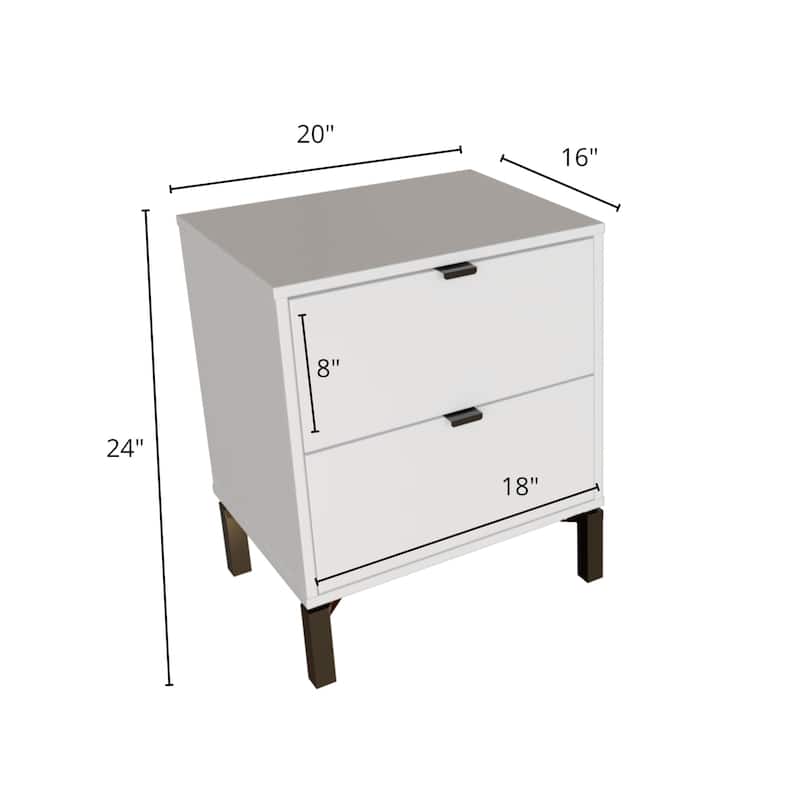 HomeRoots 24" White Two Drawer Faux Wood Nightstand