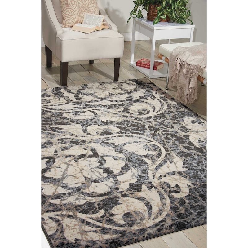 Nourison Maxell Modern Distressed Floral Mosaic Area Rug - 3'10" x 5'10" - Ivory/Charcoal - Runner/Rectangle