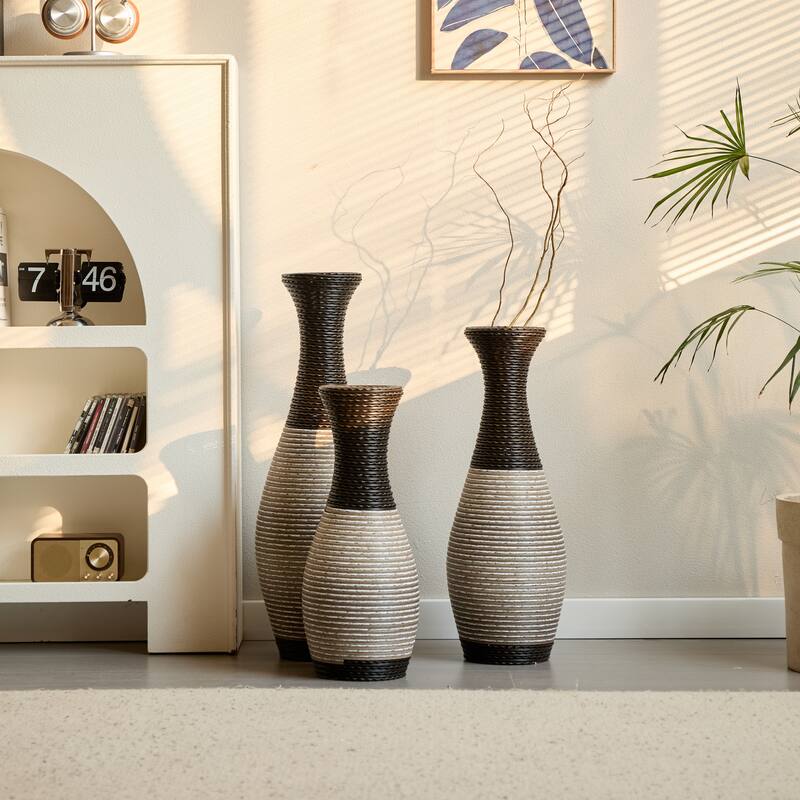 Hand-Woven PVC Rattan Floor Vase