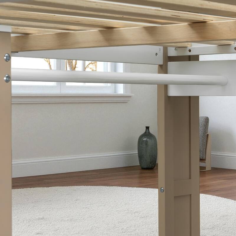 Full Size Wood Loft Bed with Desk, Wardrobe Storage, Shelves & Clothes Rail, 500 lb Bed Capacity, 77.8 x 70.1 x 75.6 in