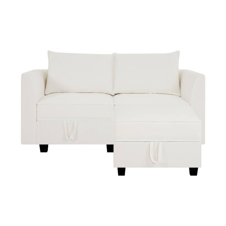 Modern L-Shaped DIY Convertible Modular Sectional Sofa Collection - Loveseat with Ottoman, White Down