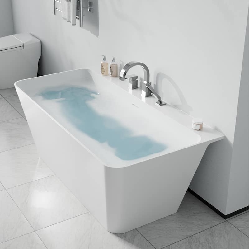 Vault Series 59 in. x 30 in. Flat Bottom Acrylic Freestanding Soaking Bathtub with Center Drain, Chrome Faucet