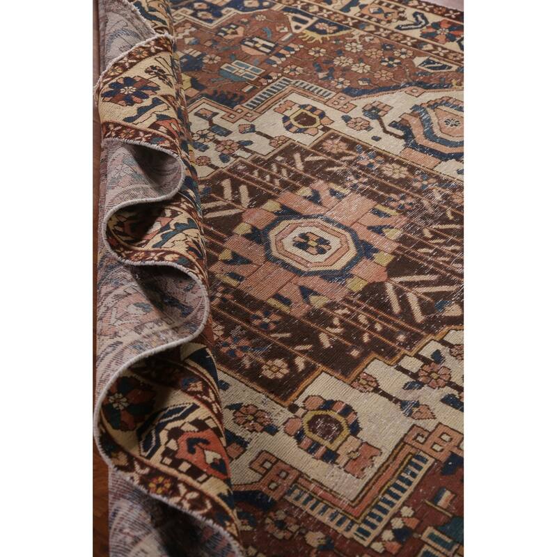 Distressed Bakhtiari Persian Antique Area Rug Hand-Knotted Wool Carpet - 6'8"x 10'0"