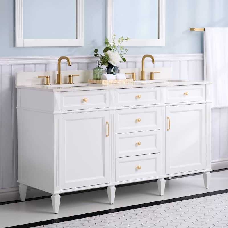 35''H Solid Wood Bath Vanity With Carrera White Quartz Top and Sink