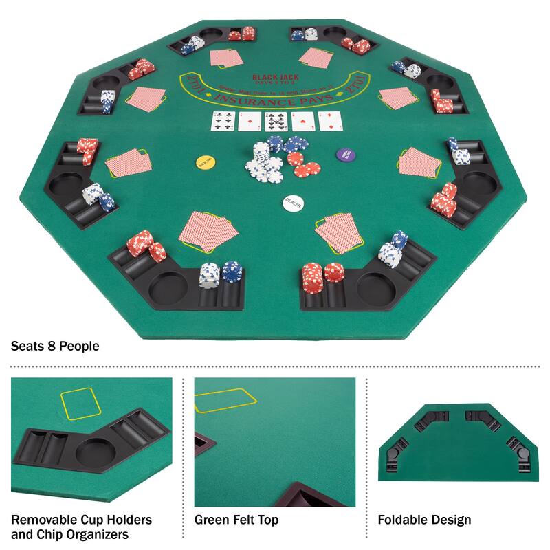 48-Inch Poker Table Top and 500 Chips Set - Foldable Topper