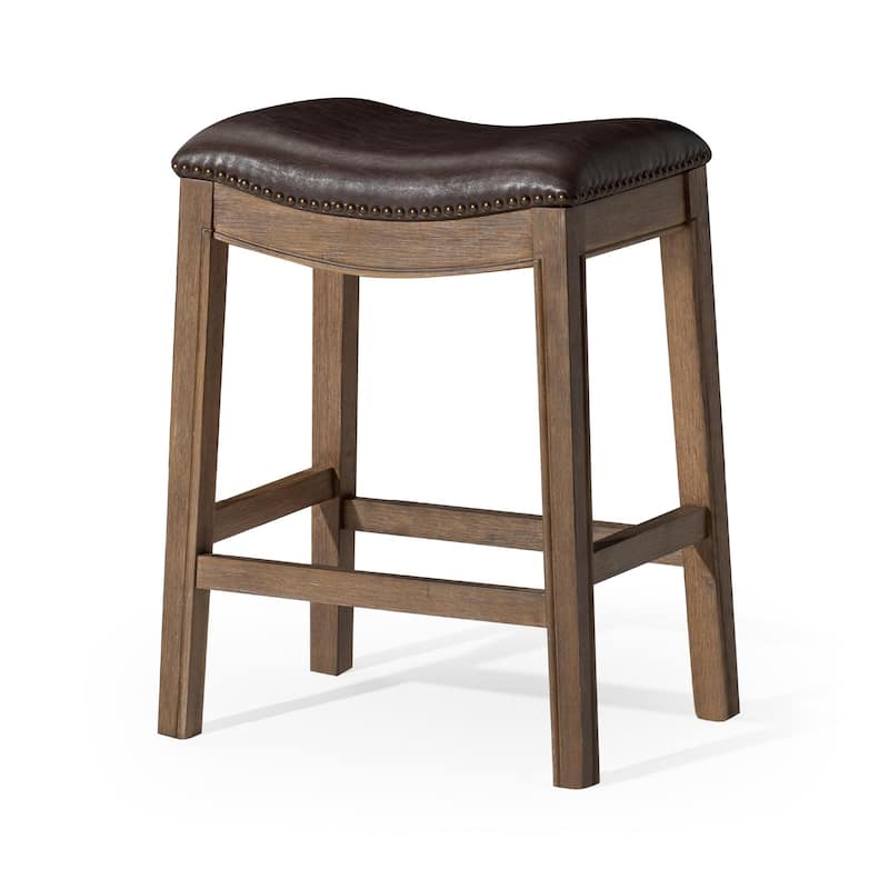 Maven Lane 26" Adrien Saddle Kitchen Counter Height Stool - Single - Walnut Vegan Leather