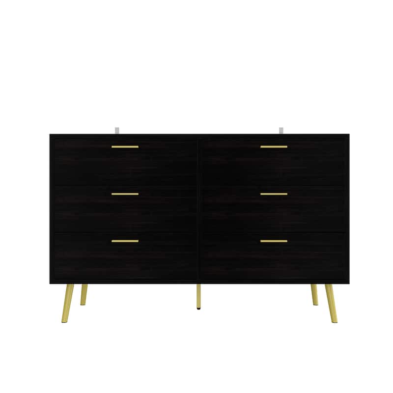 Modern 6-Drawer Dresser with Gold Legs and Handles, 47.2" Wide Mid-Century Bedroom Dresser Chest