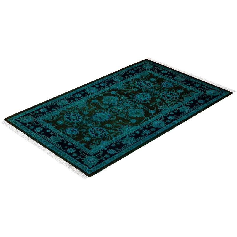 Overton Hand Knotted Wool Vintage Inspired Modern Contemporary Overdyed Black Area Rug - 2' 8" x 4' 4"