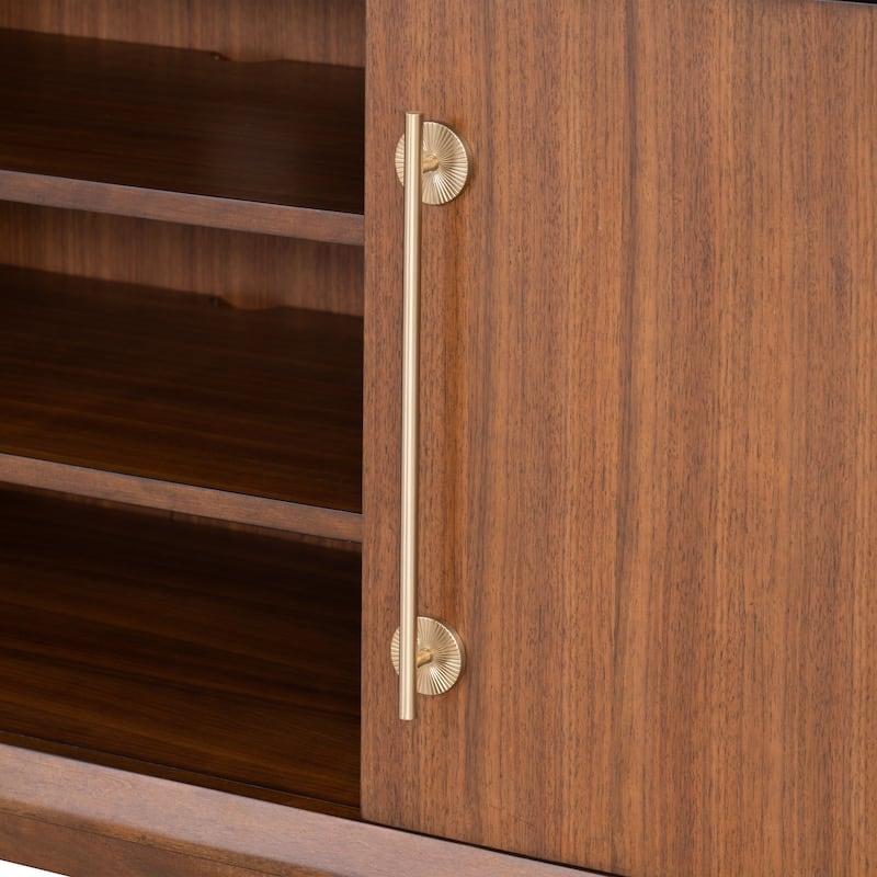 Furniture of America Forma Mid-Century Modern Walnut 5-Piece 118-inch Entertainment Center with LED Lights and 21 Shelves