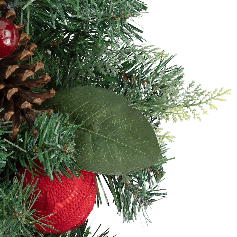 Green Pine Artificial Christmas Wreath with Bows and Plaid Ornaments 24-Inch Unlit - 24"