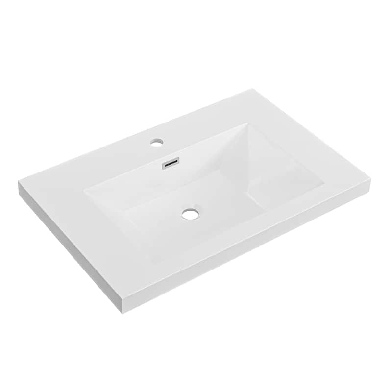 30" in. W x 26" in. D Modern Rectangular Integrated Resin Bathroom Sink Vanity Top One-Piece Design