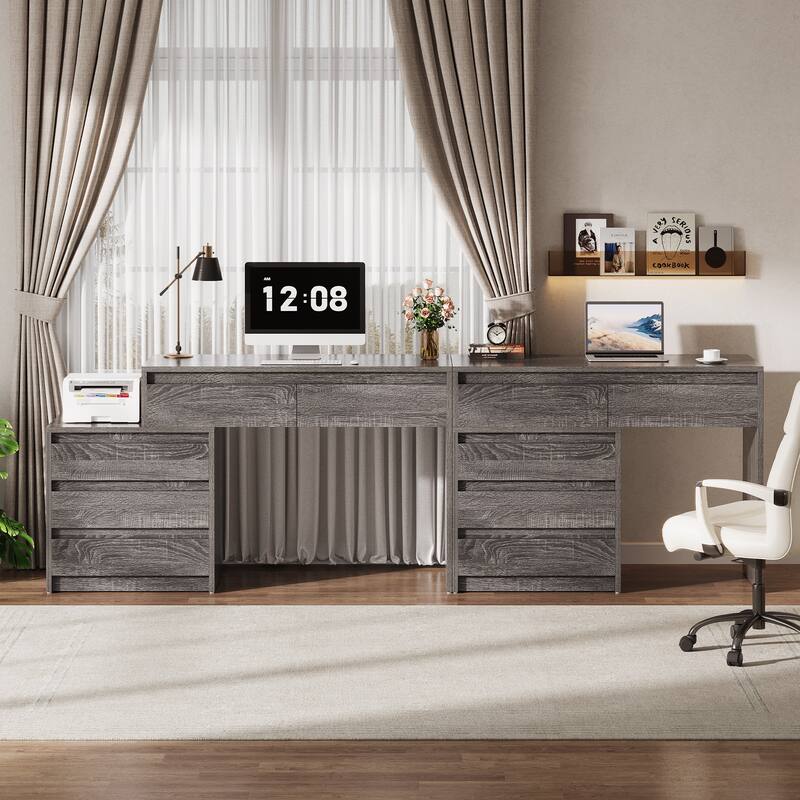 Industrial Computer Desk with 5 Drawers & File Cabinet, Rustic Wood Office Desk with Printer Stand for Small Spaces