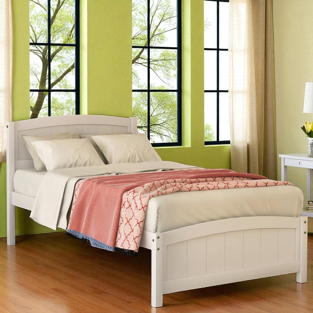 Classic Twin Size Wood Platform Bed Frame with Headboard, Footboard, and 10 Slats, No Box Spring Needed