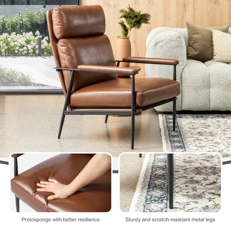 Glitzhome Set of 2 33.75"W Leatherette Armchairs With High Back and Padded Arms - 33.75" W x 39.5" H x 28" D