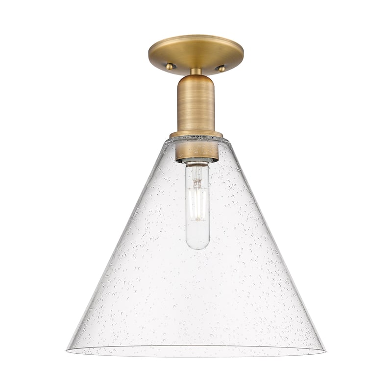 Innovations Lighting 716-1C-15-12 Berkshire Glass Semi-Flush Berkshire - Brushed Brass / Seedy