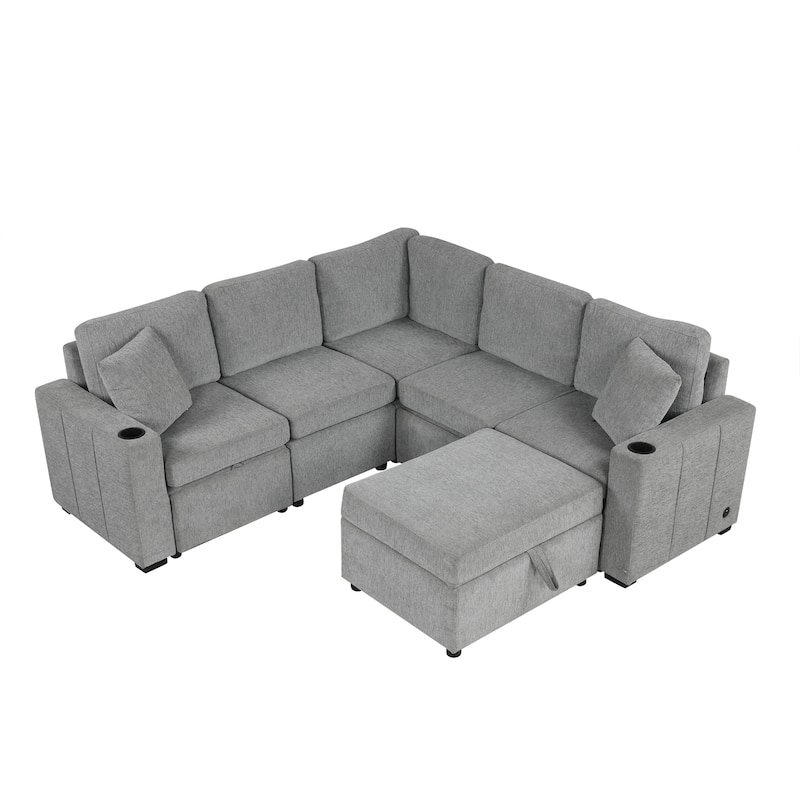 Roomfitters 84.7" Convertible Sectional Sofa Bed with Pull-Out, L-Shaped U-Shaped Configuration & Storage Ottoman