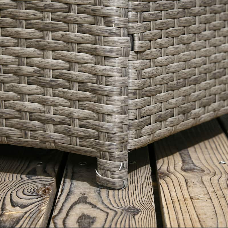 113 Gallon Deck Box Rattan Outdoor Waterproof Storage Box with Front Groove Handle and Hydraulic Gas Spring-Assisted Lift