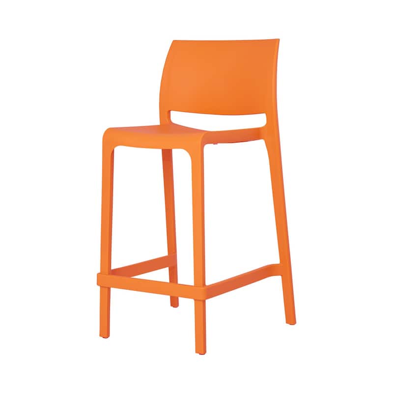 HomeRoots Set of Four 26" Orange Heavy Duty Plastic Low Back Outdoor Counter Height Bar Chairs