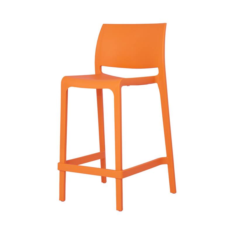 HomeRoots Set of Two 26" Orange Heavy Duty Plastic Low Back Outdoor Counter Height Bar Chairs