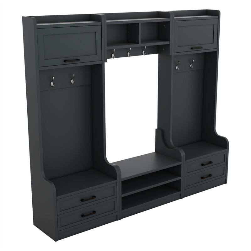 4-in-1 Detachable Hall Tree with 4 Storage Drawers and 7 Hooks, Hallway Coat Rack with Storage Cabinet, Entryway Shoe Bench