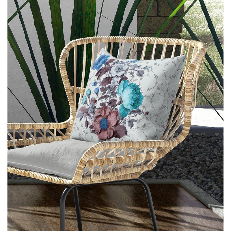 Flower and Knop Indoor/Outdoor Reversible Throw Pillow Blue and Lavender