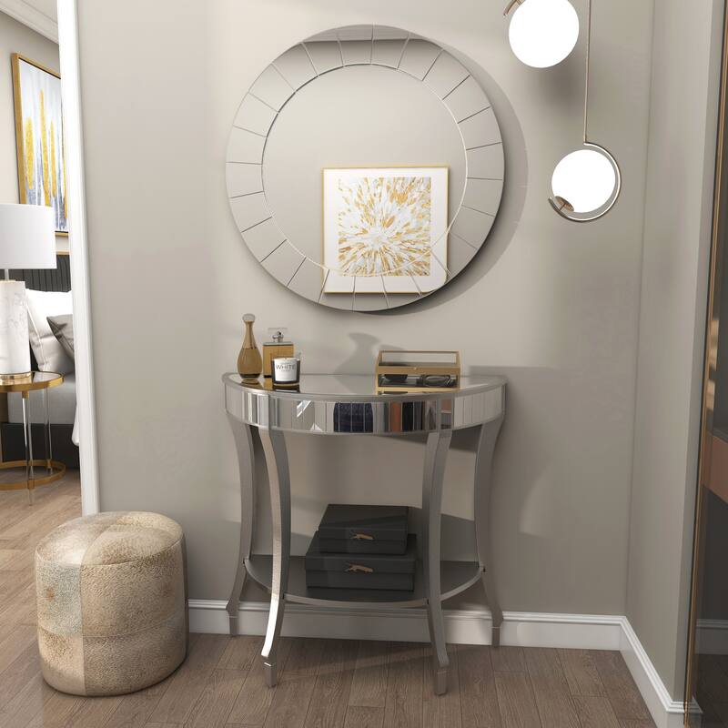 Silver Wood Mirrored 1 Shelf Console Table with Mirror (Set of 2) - 32 x 14 x 32