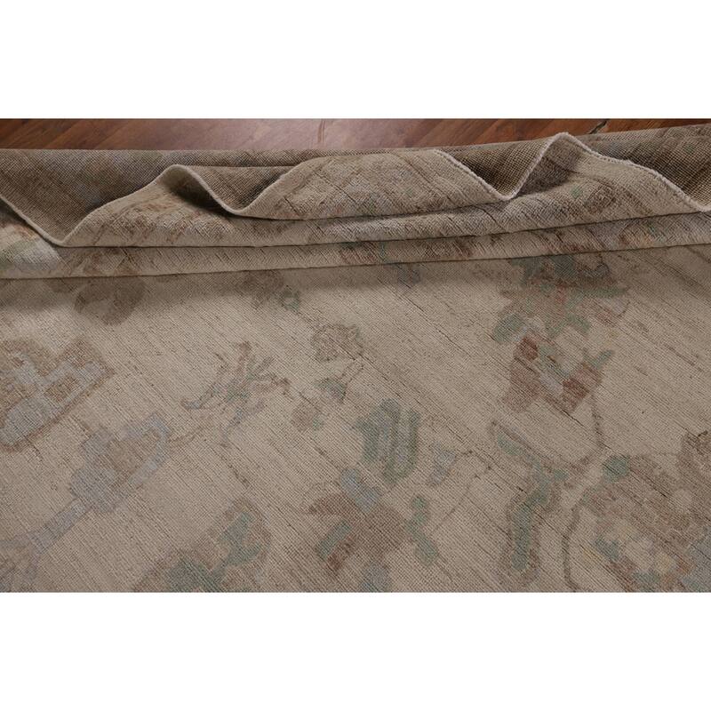 Vegetable Dye Oushak Turkish Rug Handmade Floral Wool Carpet - 9'4"x 12'5"