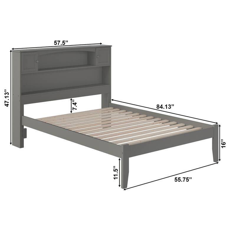 AFI Newport Full Size Platform Bed with Charging Station in Grey