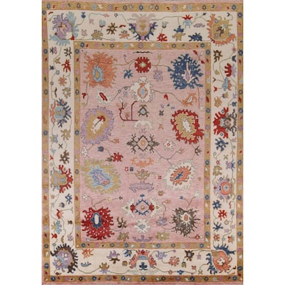 Pink Oushak Oriental Area Rug Handmade Wool Carpet - 8'11" x 11'7"