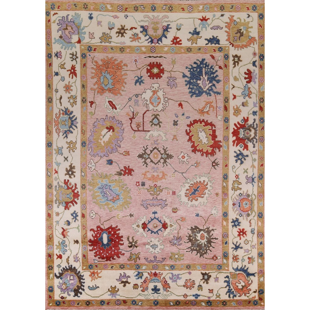 Pink Oushak Oriental Area Rug Handmade Wool Carpet - 8'11" x 11'7"