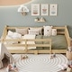 preview thumbnail 49 of 74, Montessori Solid Pine Floor Bed with Full-Length Safety Fence & Slatted Base by Harper&Bright Designs Natural - Twin