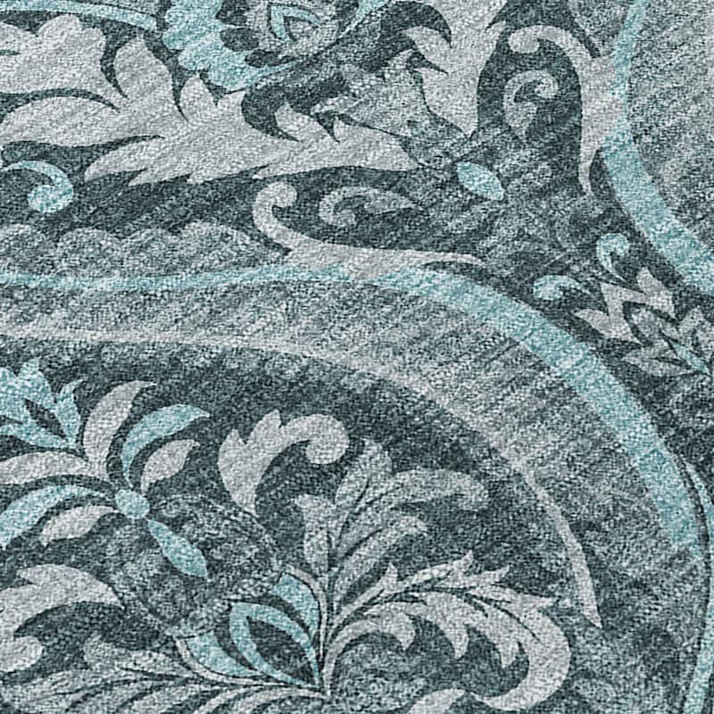 Machine Washable Indoor/ Outdoor Damask Chantille Rug