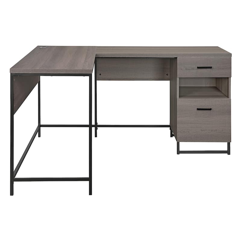 OS Home & Office Furniture L Workcenter with Built In Power Hub & Two Drawers in Farm Oak