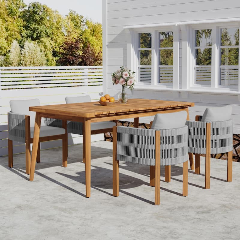 Christopher Knight Home - Alder Acacia Outdoor 5 Piece Dining Set with Removable Cushions and Slatted Tabletop